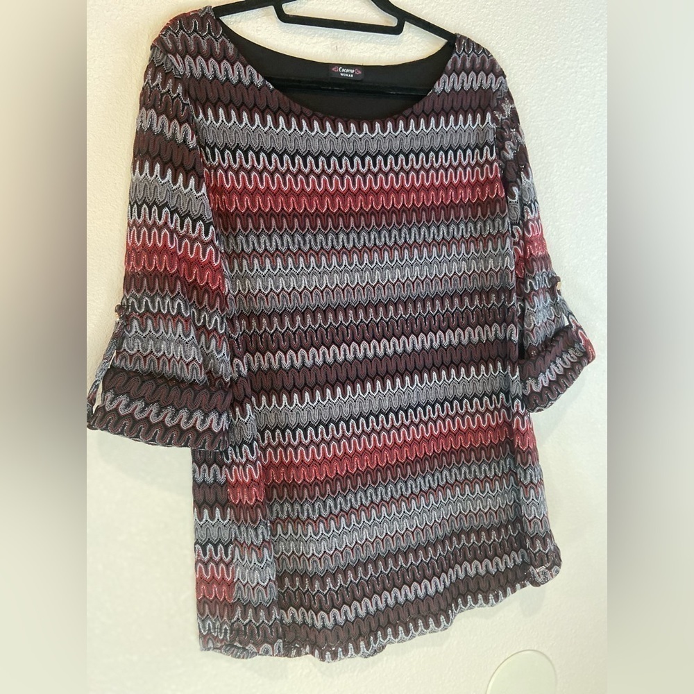 Cocomo Woman~Bold Open Crocheted Tunic~3/4 Sleeve~Flame Stitch Pattern~Size 2X